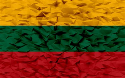 litauens flagga, 4k, 3d polygon bakgrund, 3d polygon textur, litauens flagga 3d, litauens nationella symboler, 3d konst, litauen
