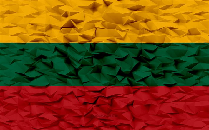 bandeira da lituânia, 4k, 3d polígono de fundo, 3d textura de polígono, bandeira lituana, 3d lituânia bandeira, lituano símbolos nacionais, arte 3d, lituânia