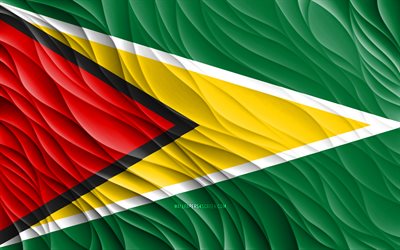 4k, علم جوياني, أعلام 3d متموجة, دول أمريكا الجنوبية, علم غيانا, يوم غيانا, موجات ثلاثية الأبعاد, الرموز الوطنية جويانا, غيانا