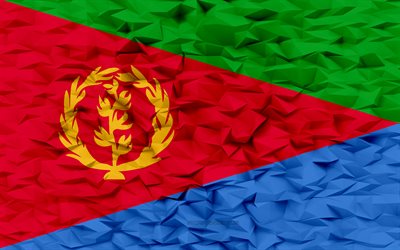 bandera de eritrea, 4k, fondo de polígono 3d, textura de polígono 3d, bandera de los países bajos 3d, símbolos nacionales de eritrea, arte 3d, eritrea