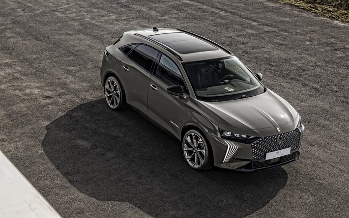 2023, DS 7, 4k, top view, exterior, crossover, new gray DS 7, french cars, DS