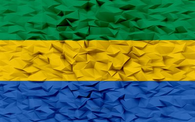 Flag of Gabon, 4k, 3d polygon background, Gabon flag, 3d polygon texture, 3d Gabon flag, Gabon national symbols, 3d art, Gabon