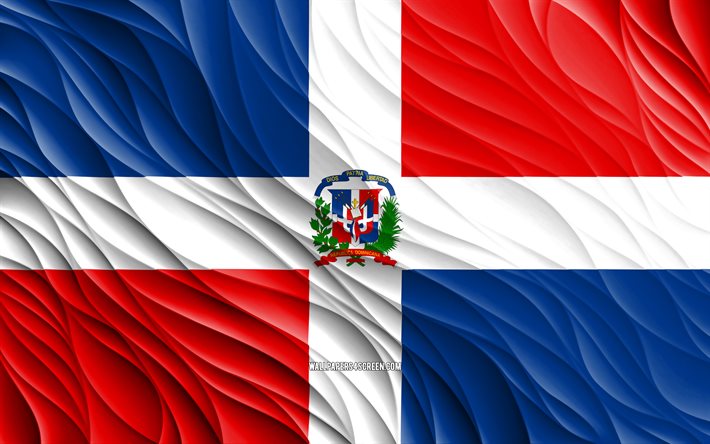 4k, 도미니카 공화국 국기, 물결 모양의 3d 플래그, 북미 국가, 도미니카 공화국의 국기, 도미니카 공화국의 날, 3d 파도, 도미니카 공화국 국가 상징, 도미니카 공화국