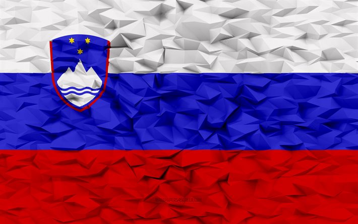 bandera de eslovenia, 4k, fondo de polígono 3d, textura de polígono 3d, bandera de eslovenia 3d, símbolos nacionales eslovenos, arte 3d, eslovenia