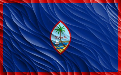 4k, 괌 국기, 물결 모양의 3d 플래그, 오세아니아 국가, 괌의 국기, 괌의 날, 3d 파도, 괌 국가 상징, 괌