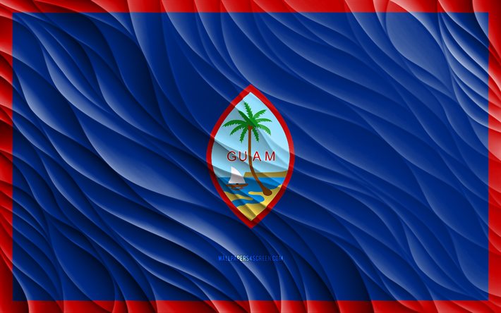 4k, علم غوام, أعلام 3d متموجة, دول المحيط, يوم غوام, موجات ثلاثية الأبعاد, رموز غوام الوطنية, غوام
