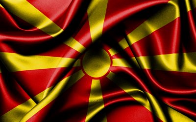 bandera macedonia, 4k, países europeos, banderas de tela, día de macedonia del norte, bandera de macedonia del norte, banderas de seda onduladas, europa, símbolos nacionales macedonios, macedonia del norte