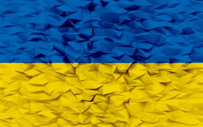 drapeau de l ukraine, 4k, fond de polygone 3d, texture de polygone 3d, drapeau ukrainien, 3d drapeau de l ukraine, symboles nationaux ukrainiens, art 3d, ukraine