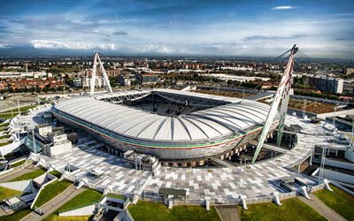 4k, Juventus Stadium, top view, Turin, Allianz Stadium, Juventus fc, football stadium, modern sports arenas, football, Serie A, lo Stadium, Italy