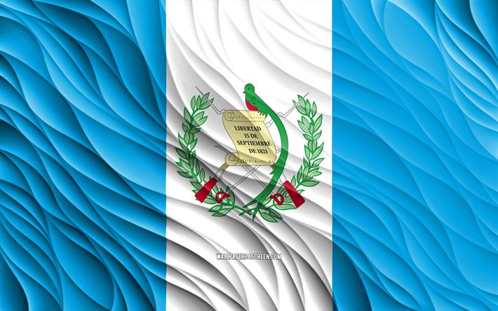 4k, drapeau guatémaltèque, ondulé 3d drapeaux, pays d amérique du nord, drapeau du guatemala, jour du guatemala, vagues 3d, symboles nationaux guatémaltèques, guatemala
