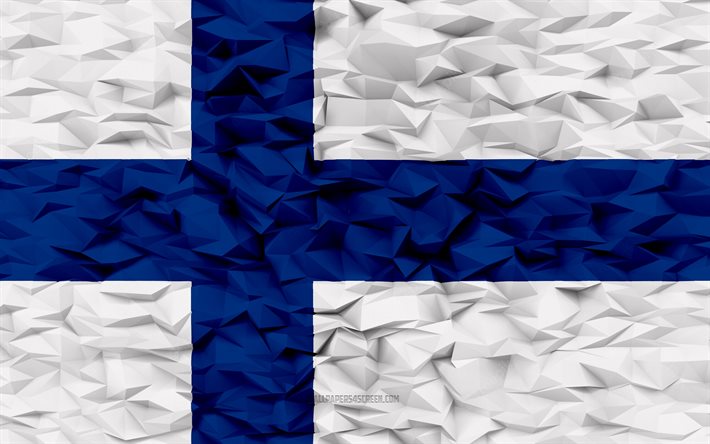 suomen lippu, 4k, 3d polygoni tausta, 3d polygonitekstuuri, 3d suomen lippu, suomen kansallissymbolit, 3d taide, suomi