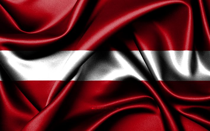 lettlands flagga, 4k, europeiska länder, tygflaggor, lettlands dag, vågiga sidenflaggor, europa, lettlands nationella symboler, lettland