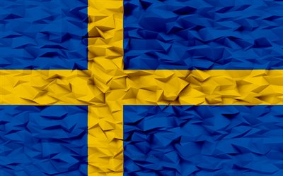 Flag of Sweden, 4k, 3d polygon background, Sweden flag, 3d polygon texture, Swedish flag, 3d Swedenflag, Swedish national symbols, 3d art, Sweden