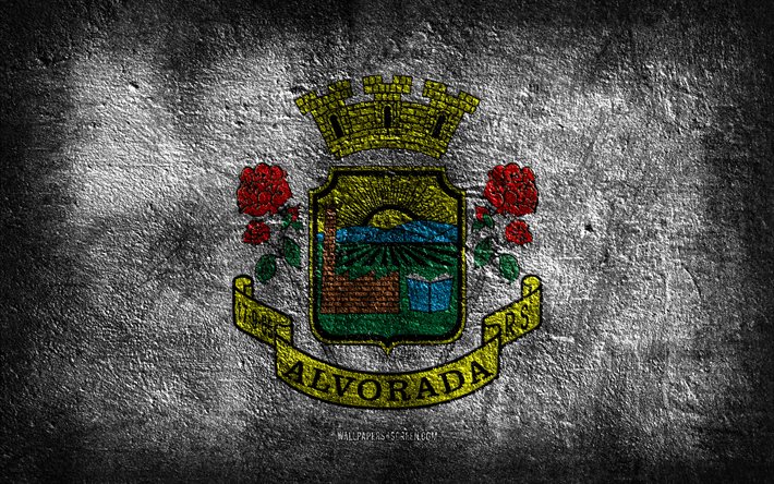 4k, Alvorada flag, Brazilian cities, stone texture, Flag of Alvorada, stone background, Day of Alvorada, grunge art, Brazilian national symbols, Alvorada, Brazil