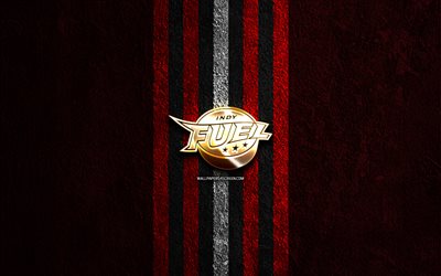 Indy Fuel golden logo, 4k, red stone background, ECHL, american hockey team, Indy Fuel logo, hockey, Indy Fuel