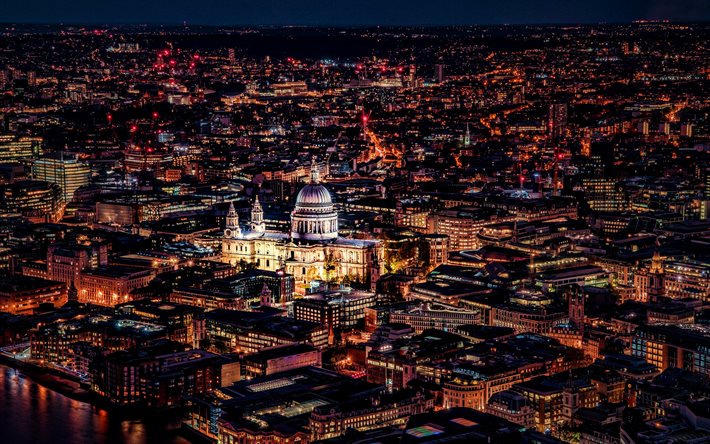 ロンドン, 夜景, セントポール大聖堂, スカイラインの街並み, 英語の都市, イングランド, イギリス, ロンドンの街並み, ロンドンシティ, 夜のロンドン