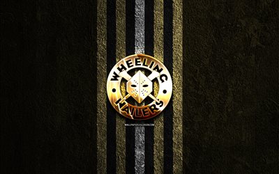 wheeling nailers logotipo dorado, 4k, fondo de piedra marrón, echl, equipo de hockey americano, logotipo de wheeling nailers, hockey, wheeling nailers