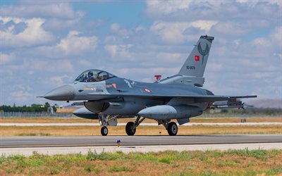 제너럴 다이내믹스 f-16 파이팅 팰콘, 터키 공군, 터키 전투기, f-16, 칠면조, 활주로의 전투기