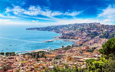 Naples, 4k, summer, harbor, skyline cityscapes, Gulf of Naples, italian cities, HDR, Campania, Italy, Europe, Naples cityscape
