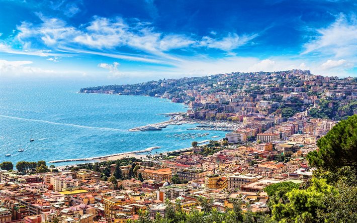 Naples, 4k, summer, harbor, skyline cityscapes, Gulf of Naples, italian cities, HDR, Campania, Italy, Europe, Naples cityscape