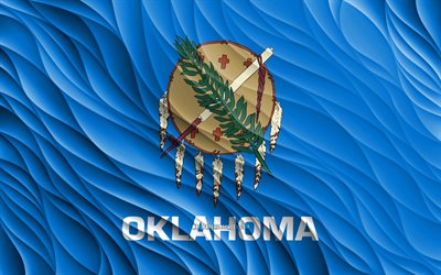 4k, علم أوكلاهوما, أعلام 3d متموجة, الولايات الأمريكية, يوم أوكلاهوما, موجات ثلاثية الأبعاد, الولايات المتحدة الأمريكية, ولاية أوكلاهوما, دول أمريكا, أوكلاهوما