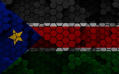 4k, Flag of South Sudan, 3d hexagon background, South Sudan 3d flag, Day of South Sudan, 3d hexagon texture, South Sudan flag, South Sudan national symbols, South Sudan, 3d South Sudan flag, African countries