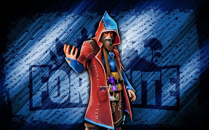 Castor Fortnite, 4k, blue diagonal background, grunge art, Fortnite, artwork, Castor Skin, Fortnite characters, Castor, Fortnite Castor Skin