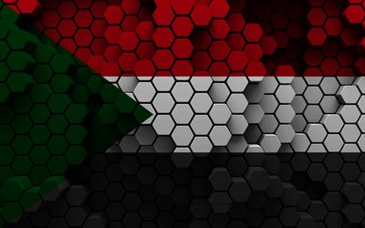 4k, sudans flagga, 3d hexagon bakgrund, sudan 3d flagga, sudans dag, 3d hexagon textur, sudan flagga, sudans nationella symboler, sudan, 3d sudan flaggan, afrikanska länder