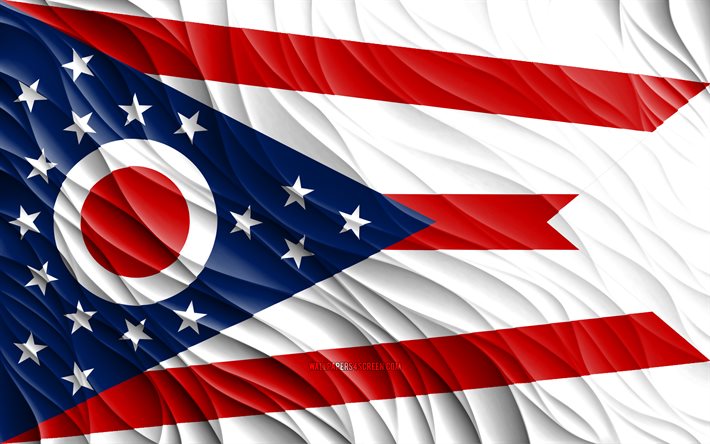 4k, オハイオ州の旗, 波状の 3d フラグ, アメリカの州, オハイオの日, 3d 波, アメリカ合衆国, オハイオ州