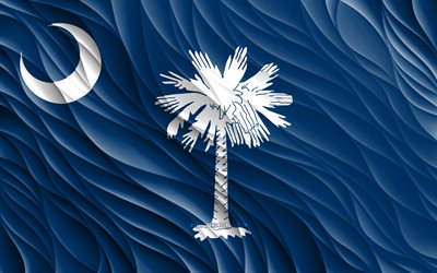 4k, 사우스캐롤라이나 국기, 물결 모양의 3d 플래그, 미국 주, 사우스 캐롤라이나의 국기, 사우스 캐롤라이나의 날, 3d 파도, 미국, 사우스캐롤라이나 주, 미국의 주, 사우스 캐롤라이나