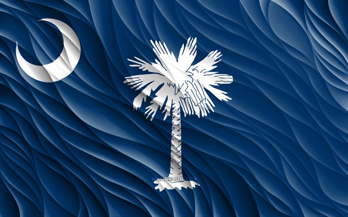 4k, علم ولاية كارولينا الجنوبية, أعلام 3d متموجة, الولايات الأمريكية, يوم ساوث كارولينا, موجات ثلاثية الأبعاد, الولايات المتحدة الأمريكية, ولاية كارولينا الجنوبية, دول أمريكا, كارولينا الجنوبية