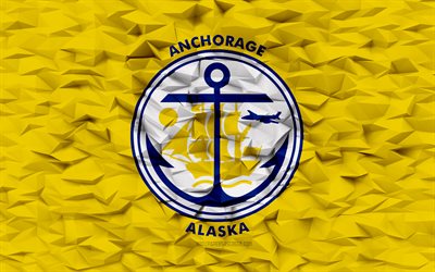 bandiera di anchorage, alaska, 4k, città americane, sfondo poligono 3d, struttura del poligono 3d, giorno di anchorage, bandiera di anchorage 3d, simboli nazionali americani, arte 3d, anchorage, usa