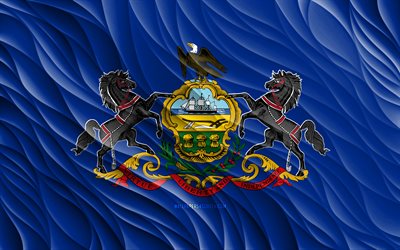 4k, Pennsylvania flag, wavy 3D flags, american states, flag of Pennsylvania, Day of Pennsylvania, 3D waves, USA, State of Pennsylvania, states of America, Pennsylvania