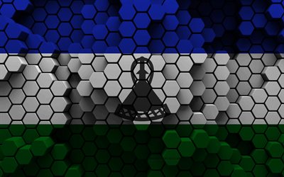 4k, Flag of Lesotho, 3d hexagon background, Lesotho 3d flag, Day of Lesotho, 3d hexagon texture, Lesotho flag, Lesotho national symbols, Lesotho, 3d Lesotho flag, African countries