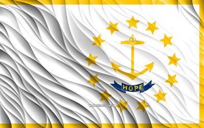 4k, علم رود ايلاند, أعلام 3d متموجة, الولايات الأمريكية, علم جزيرة رود, يوم رود ايلاند, موجات ثلاثية الأبعاد, الولايات المتحدة الأمريكية, ولاية رود ايلاند, دول أمريكا, جزيرة رود