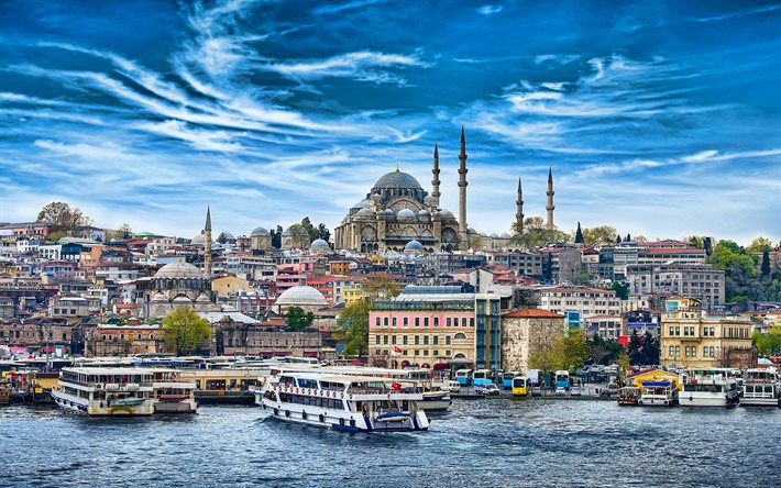 istanbul, suleymaniye-moskén, third hill, osmanska kejserliga moskén, kväll, solnedgång, istanbul paorama, istanbul moskéer, turkiet, istanbul stadsbild