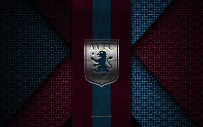 Aston Villa FC, Premier League, burgundy blue knitted texture, Burnley FC logo, English football club, Aston Villa FC emblem, football, Birmingham, England