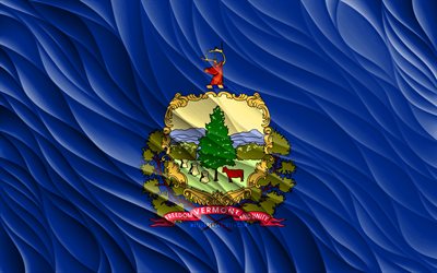 4k, Vermont flag, wavy 3D flags, american states, flag of Vermont, Day of Vermont, 3D waves, USA, State of Vermont, states of America, Vermont