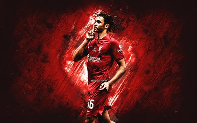 Trent Alexander-Arnold, Liverpool FC, English football player, red stone background, football, Premier League, England, grunge art