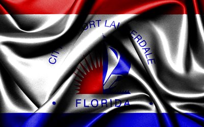 Fort Lauderdale flag, 4K, american cities, fabric flags, Day of Fort Lauderdale, flag of Fort Lauderdale, wavy silk flags, USA, cities of America, cities of Florida, US cities, Fort Lauderdale Florida, Fort Lauderdale