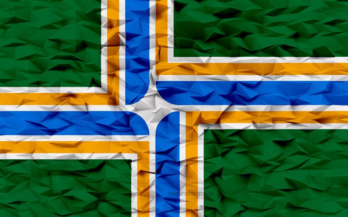 Flag of Portland, Oregon, 4k, American cities, 3d polygon background, Portland flag, 3d polygon texture, Day of Portland, 3d Portland flag, American national symbols, 3d art, Portland, USA