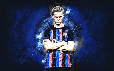 Frenkie de Jong, Barcelona FC, Dutch football player, portrait, blue background, de Jong Barcelona, La Liga, Spain, football