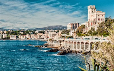 Genoa, evening, Ligurian coast, seascape, mediterranean sea, Genoa cityscape, Liguria, summer, Italy, trip to Genoa
