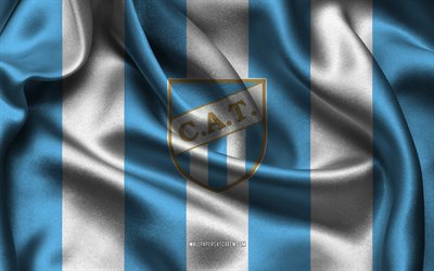 4k, الشعار atletico tucuman, نسيج حرير أبيض أزرق, فريق كرة القدم الأرجنتين, أتلتيكو توكومان شعار, قسم الأرجنتين بريميرا, أتليتيكو توكومان, الأرجنتين, كرة القدم, العلم توتليتيكو توكومان, atletico tucuman fc