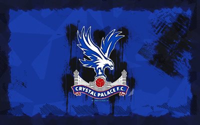 Crystal Palace FC grunge logo, 4k, Premier League, blue grunge background, soccer, Crystal Palace FC emblem, football, Crystal Palace FC logo, english football club, Crystal Palace FC