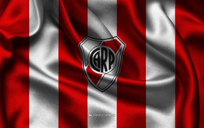 4k, River Plate logo, red white silk fabric, Argentina football team, River Plate emblem, Argentina Primera Division, River Plate, Argentina, football, River Plate flag, soccer, River Plate FC