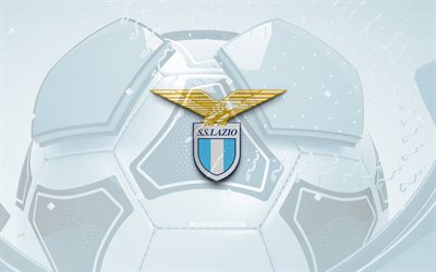 SS Lazio glossy logo, 4K, blue football background, Serie A, soccer, italian football club, SS Lazio 3D logo, SS Lazio emblem, Lazio FC, football, sports logo, SS Lazio