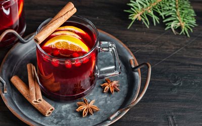 Mulled wine, Christmas drink, spiced wine, mulled wine in a cup, hot drinks, cinnamon sticks, Happy New Year