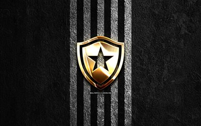 logotipo dorado de botafogo, 4k, fondo de piedra negra, serie a de brasil, club de fútbol brasileño, logotipo de botafogo, fútbol, emblema de botafogo, botafogo rj, botafogo fc