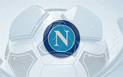 SSC Napoli glossy logo, 4K, blue football background, Serie A, soccer, italian football club, SSC Napoli 3D logo, SSC Napoli emblem, Napoli FC, football, sports logo, SSC Napoli